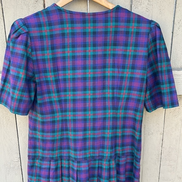 Vintage Petite  Lanz Plaid Dress School Girl Academia Retro Pleated 1980's - Picture 5 of 5